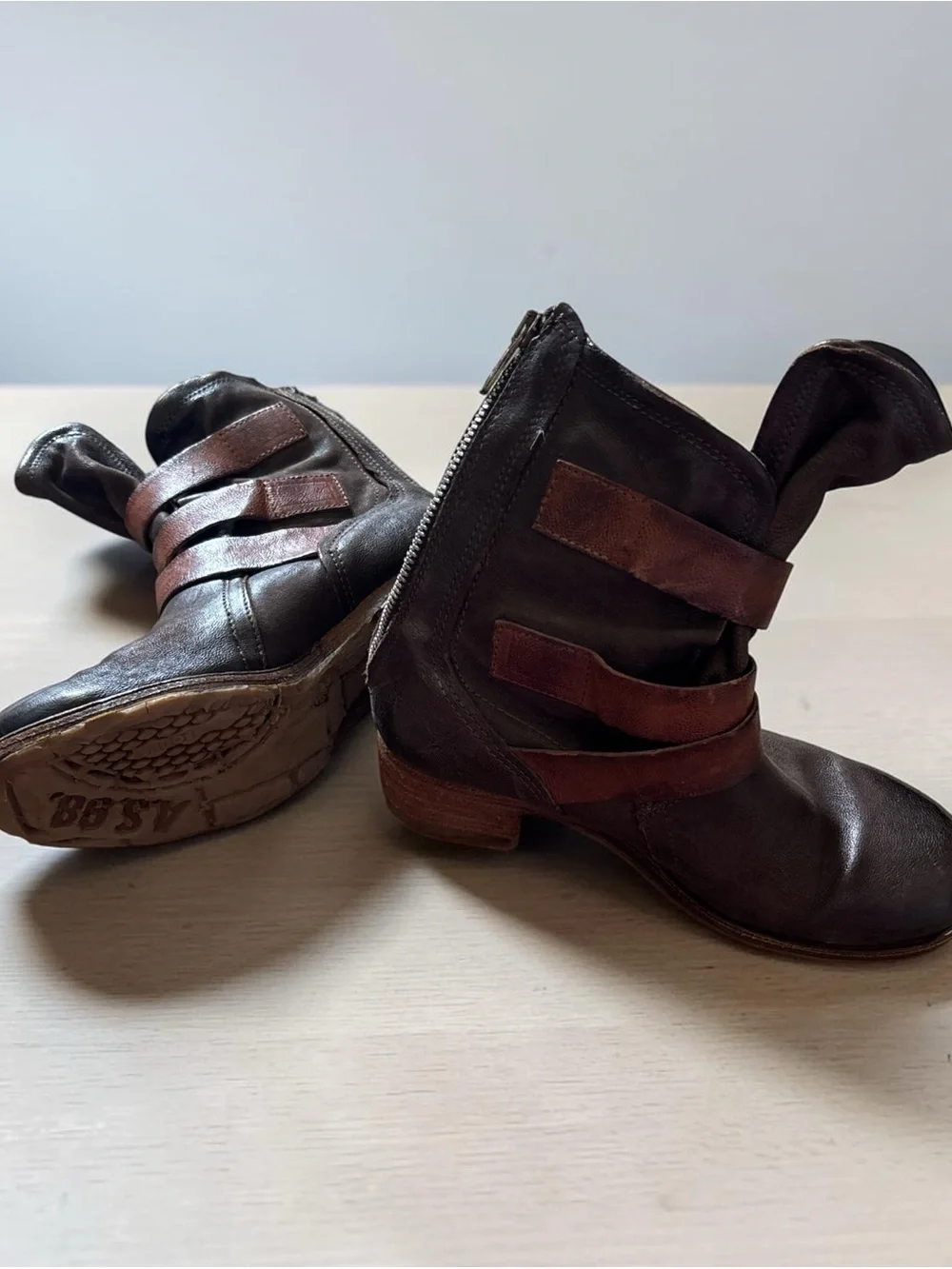 A.S.98 Brown Leather Ankle Boots with Buckle Straps